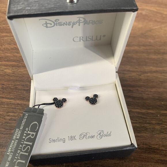 Disney Parks CRISLU 18k Rose Gold Over 925 Silver CZ Mickey Mouse Stud Earrings - Picture 1 of 10